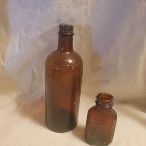 Vintage Amber Glass Bottle Duo